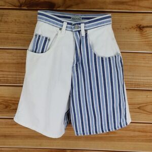 Skoozi Jean Shorts Juniors Sz 5 Blue White Striped 100% Cotton Pockets High Rise